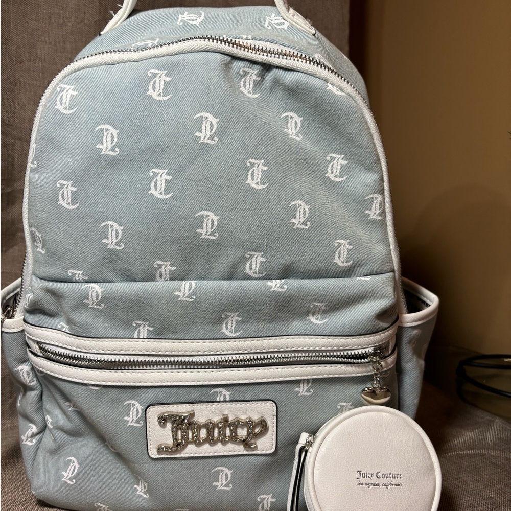 Juicy Couture Blue / White Backpack w/ White Coin Case